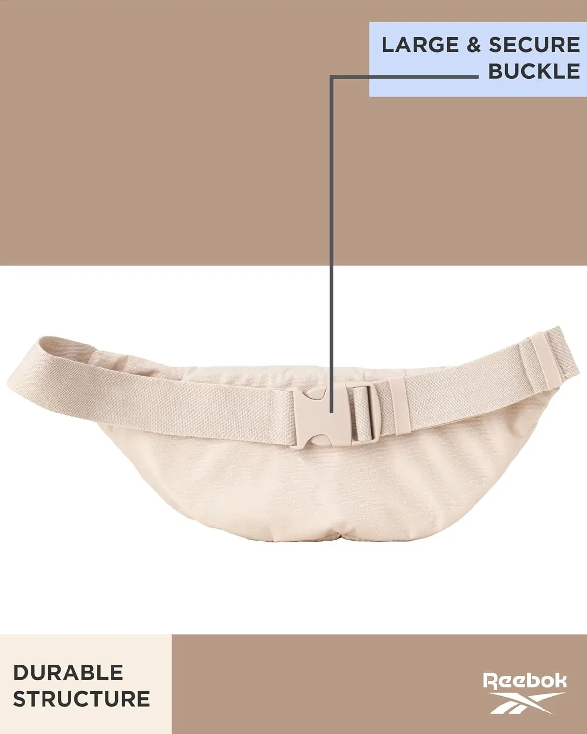 Reebok Fanny Pack - Lightweight Stylish Crossbody Waist Belt Bags for Women and Men with Adjustable Strap, Size One Size, Foundation Cream