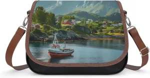 _Reine Village Lofoten Islands Norway Crossbody Bags for Women PU Leather Tote Bag Purse Shoulder Bag for Travel Office