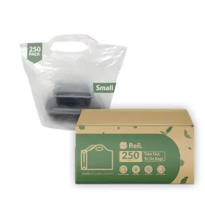 Reli. To Go Bags/Take Out Bags (250 Count) (Small 16" L x 8" W   10.75" H) Reusable Plastic Bags with Handles | Die Cut Handle - Plastic | Use for Shopping, Business, Carry Out, Restaurant