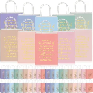 ReliThick 100 Pcs Employee Appreciation Gifts Bags Bulk May You Be Proud of The Work You Do Paper Bags Team Inspirational Gifts for Teachers Coworkers Volunteer Staff Nurses Week Appreciation(Pastel)