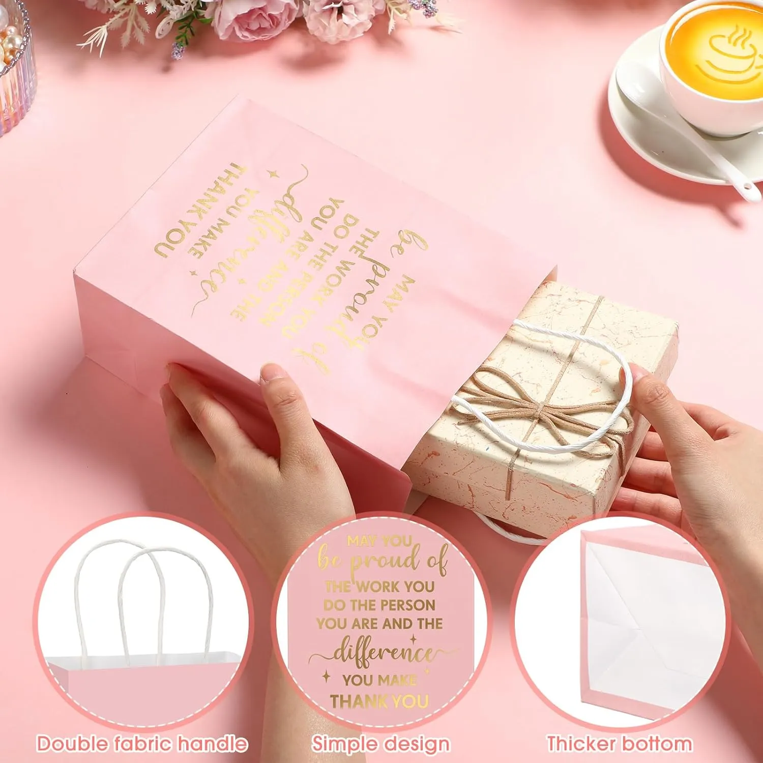 ReliThick 100 Pcs Employee Appreciation Gifts Bags Bulk May You Be Proud of The Work You Do Paper Bags Team Inspirational Gifts for Teachers Coworkers Volunteer Staff Nurses Week Appreciation(Pastel)