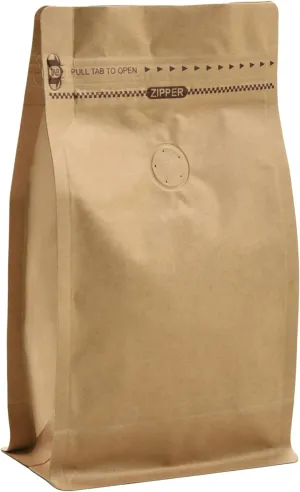 Resealable Kraft Paper Coffee Bags with Degassing Valve, Flat Bottom Side Gusset Stand Up Coffee Pouches with Zipper Lock (Pack of 50, Size for 4 oz/120 grams Coffee Beans or Ground)