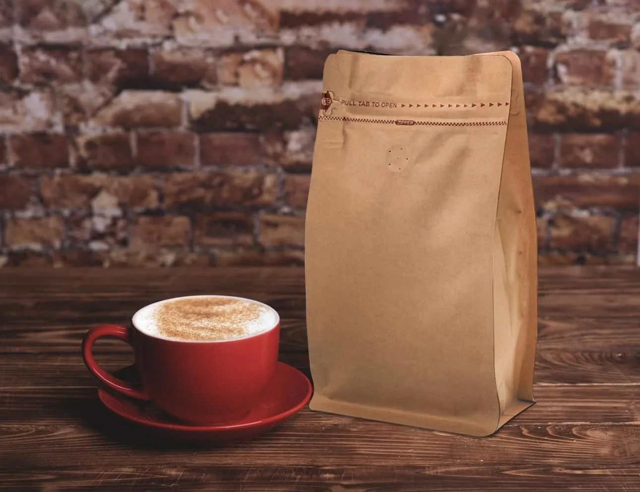 Resealable Kraft Paper Coffee Bags with Degassing Valve, Flat Bottom Side Gusset Stand Up Coffee Pouches with Zipper Lock (Pack of 50, Size for 4 oz/120 grams Coffee Beans or Ground)