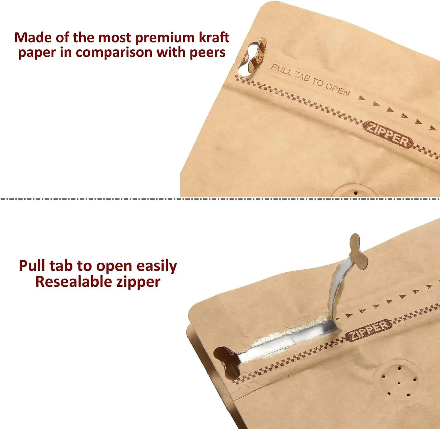Resealable Kraft Paper Coffee Bags with Degassing Valve, Flat Bottom Side Gusset Stand Up Coffee Pouches with Zipper Lock (Pack of 50, Size for 4 oz/120 grams Coffee Beans or Ground)