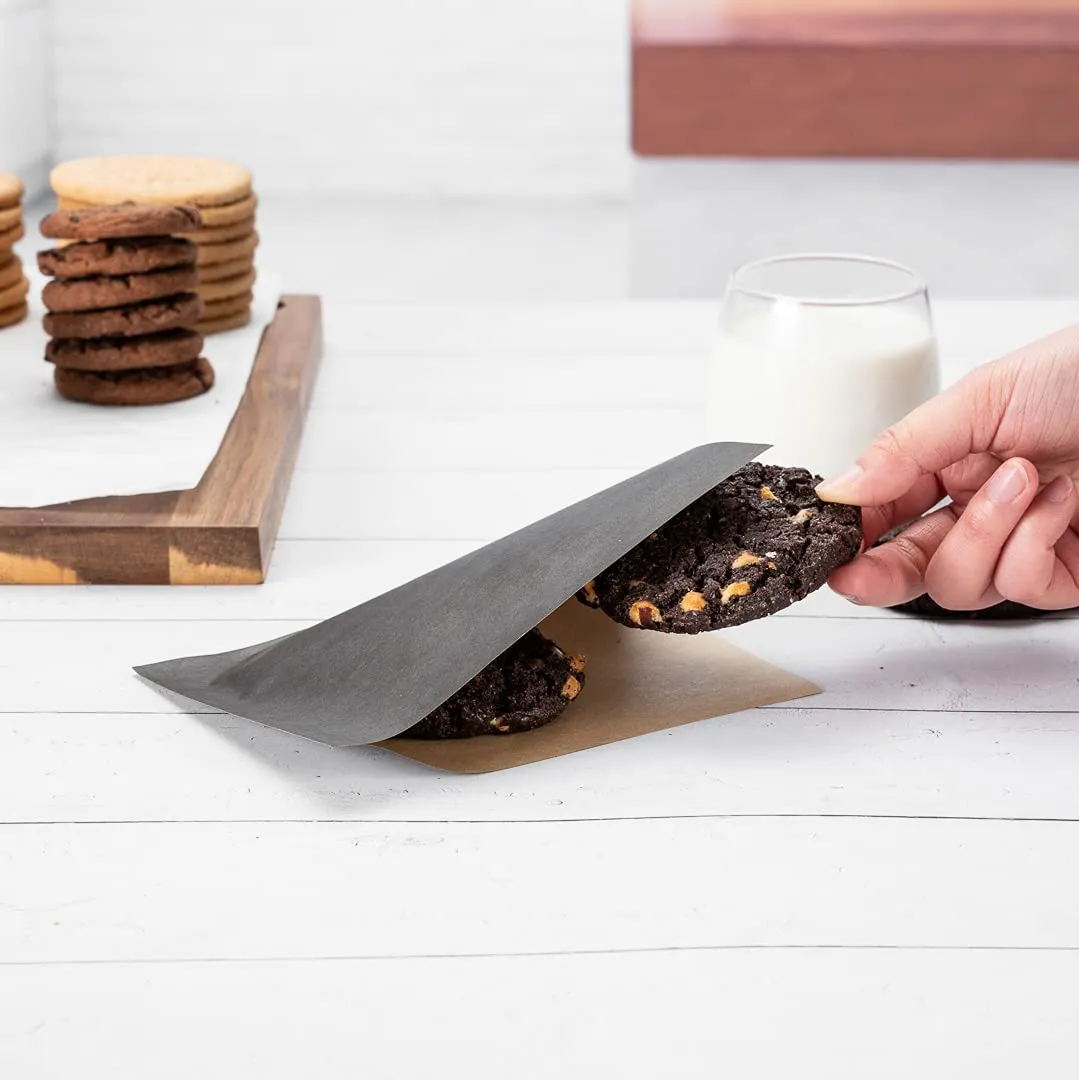 Restaurantware Bag Tek 6.25" x 4.75" Double Open Bags 100 Small Deli Paper Sheets - Disposable Greaseproof Black Paper Deli Wrap Liners For Snacks Cookies And More