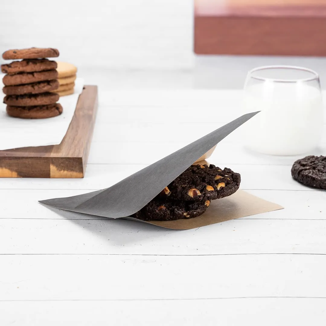Restaurantware Bag Tek 6.25" x 4.75" Double Open Bags 100 Small Deli Paper Sheets - Disposable Greaseproof Black Paper Deli Wrap Liners For Snacks Cookies And More