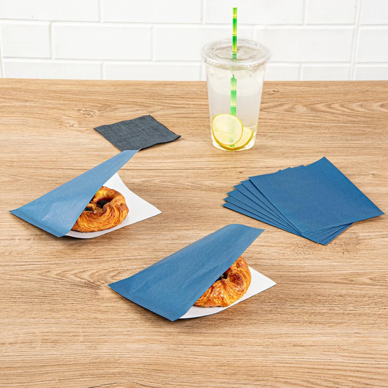 Restaurantware Bag Tek 6.3 x 4.7 Inch Double Open Bags 100 Small Deli Paper Sheets - Disposable Greaseproof Midnight Blue Paper Deli Wrap Liners For Snacks Cookies And More