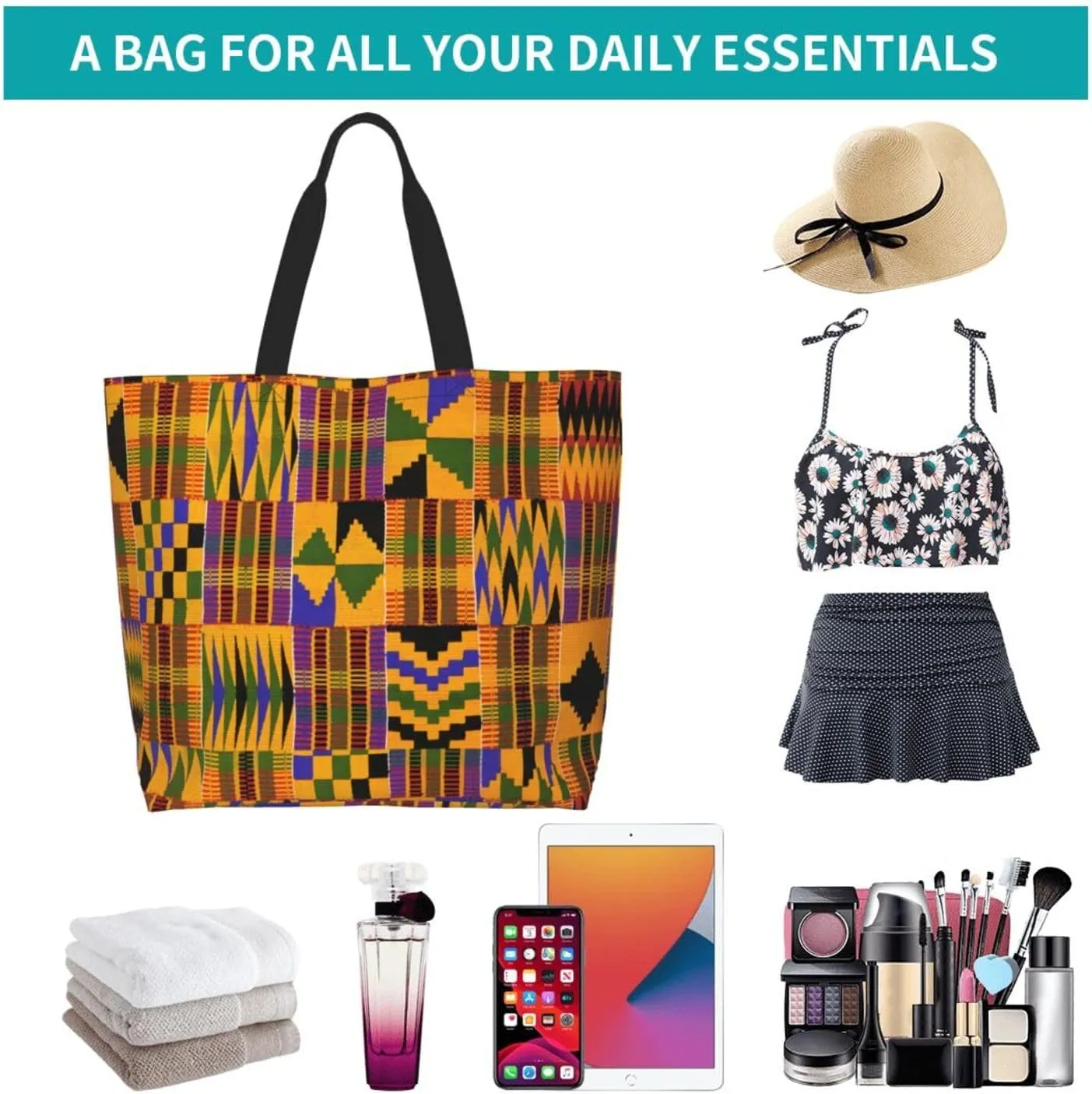 Retro African Tote Bags for Women Men Reusable Shopping Travel Grocery Bag African Ethnic Large Shoulder Bag