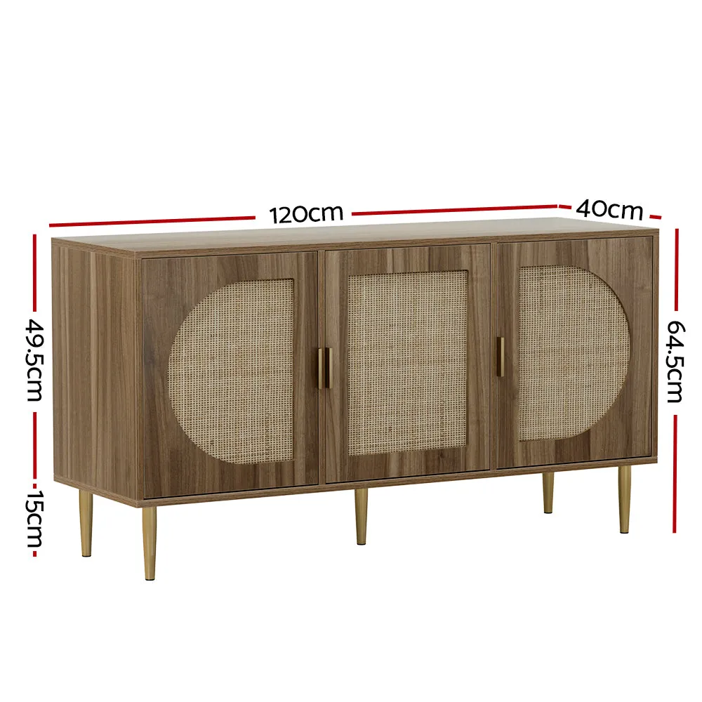 Retro Modern Classic Rattan Buffet Sideboard 3 Door Storage Cupboard - Dark Oak