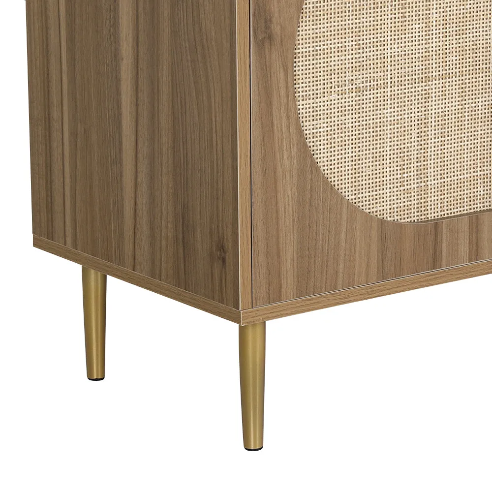 Retro Modern Classic Rattan Buffet Sideboard 3 Door Storage Cupboard - Dark Oak
