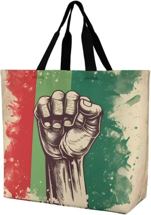 Retro Raised Fist Mexico Flag Shoulder Bag Large Capacity Shopping Bag Washable Grocery Bag Handbag for Women Men
