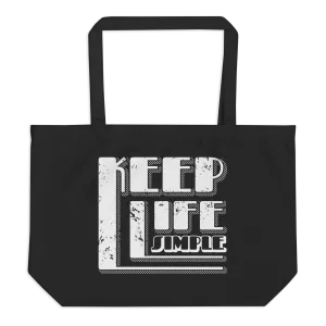 Retro Tote Bag - Keep Life Simple Typography Design - Large Size