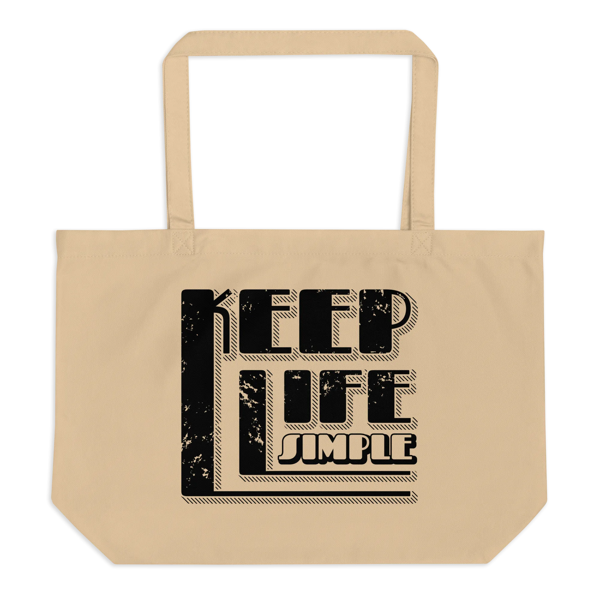 Retro Tote Bag - Keep Life Simple Typography Design - Large Size