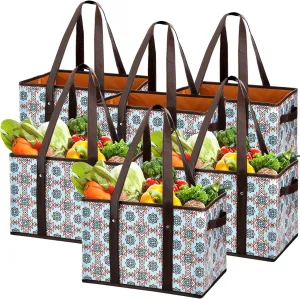 Reusable Grocery Bags Set Durable Heavy Duty Tote Bag Collapsible Grocery Shopping Box Bag with Reinforced Bottom