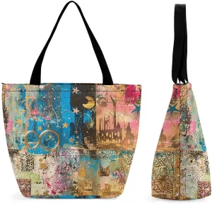 Reusable Shopping Bags for Women Large Grocery Bags Travel Tote Bags Green Tone Elements Shoulder Bag for Work