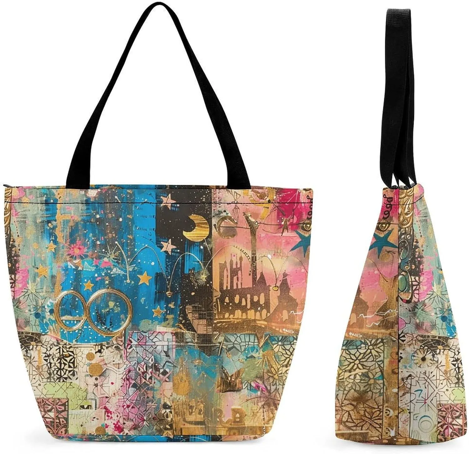 Reusable Shopping Bags for Women Large Grocery Bags Travel Tote Bags Green Tone Elements Shoulder Bag for Work