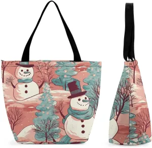 Reusable Shopping Bags for Women Large Grocery Bags Travel Tote Bags Hand Drawn Snowman Shoulder Bag for Work