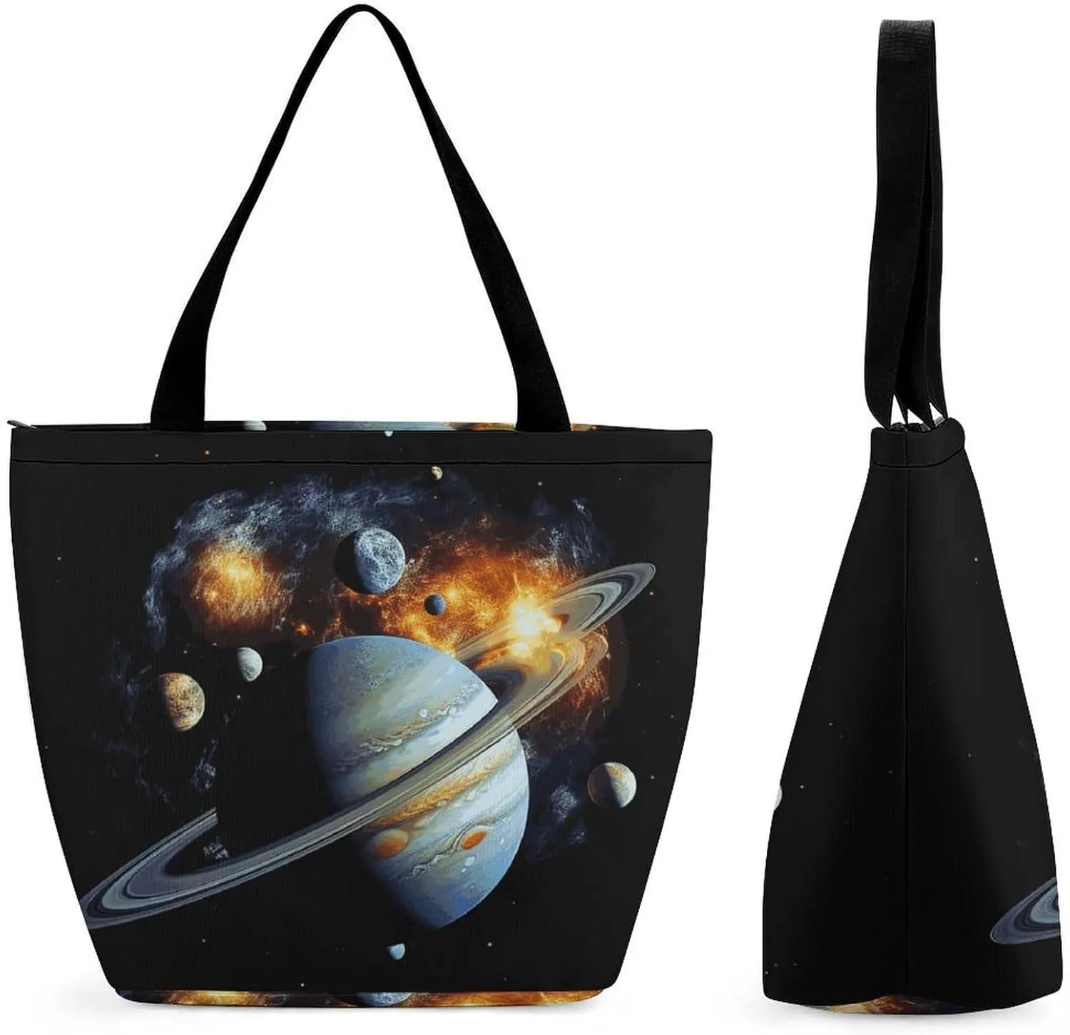 Reusable Shopping Bags for Women Large Grocery Bags Travel Tote Bags Planet Jupiter Shoulder Bag for Work
