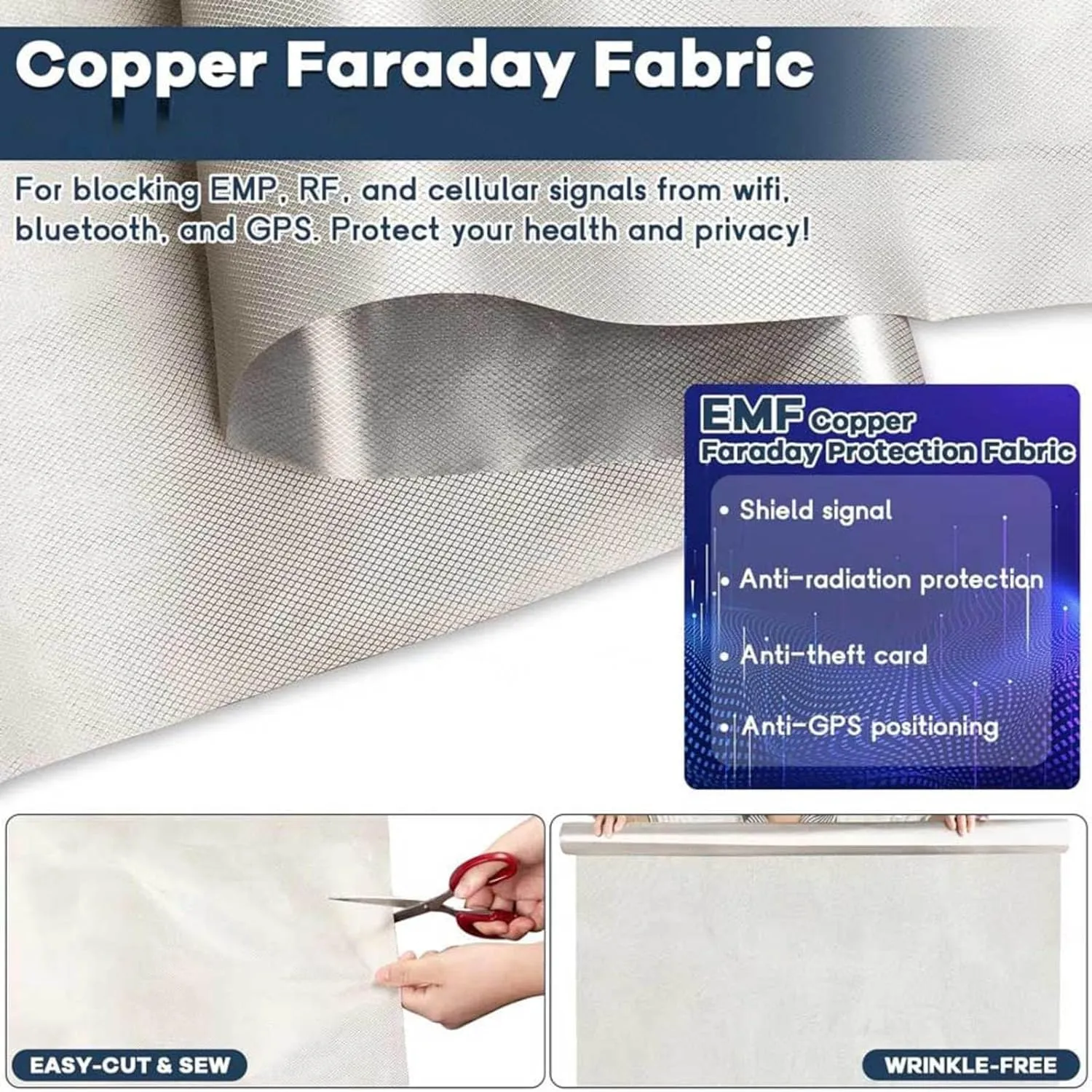 RFID Shielding Fabric Faraday Cloth Faraday Bags Military Grade Fabric Shielding-Block WiFi for Radiowave Microwave, Electromagnetic Fields,silver-7x1.1m