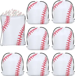 Riakrum 8 Pcs 16.5 Inch Sports Drawstring Bag Gift Candy Backpack Goodie Party Favor Sack Bags(Baseball Pattern)