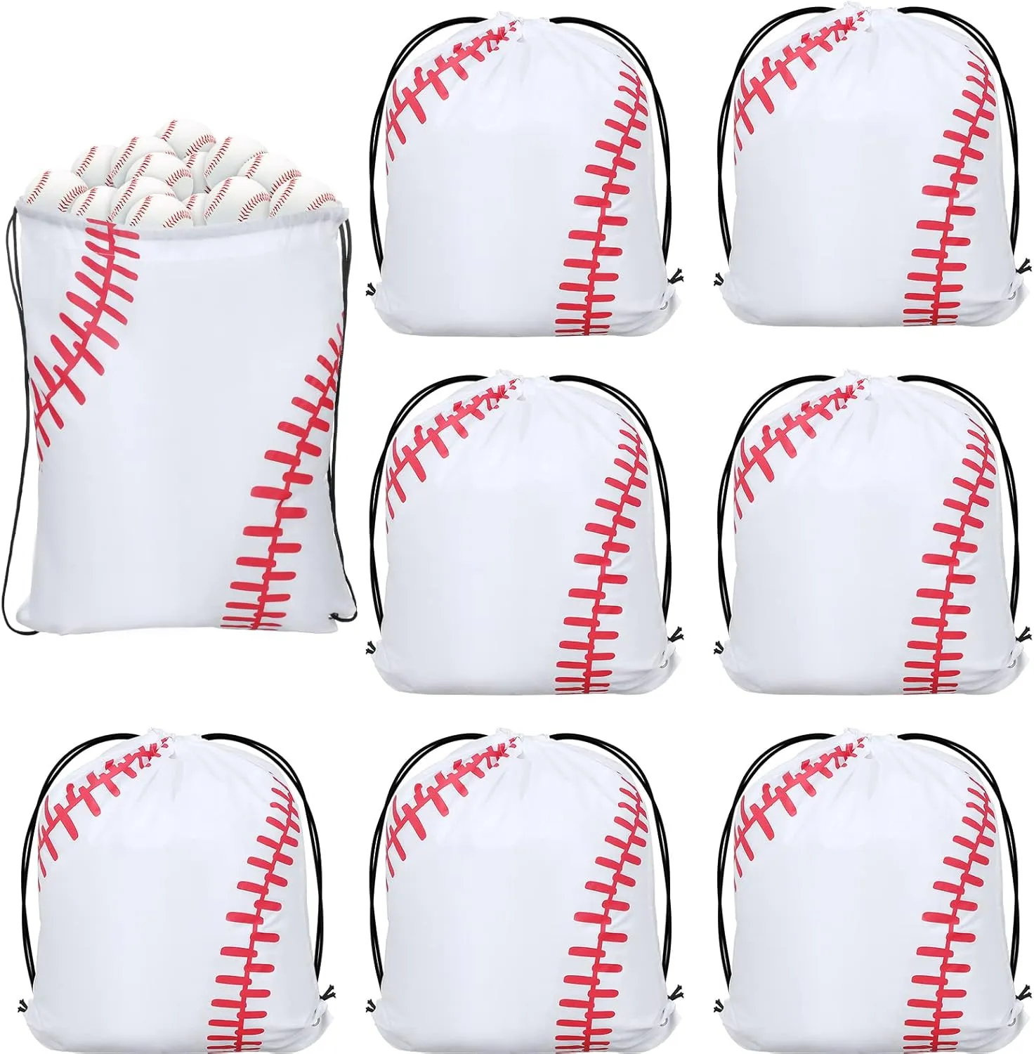 Riakrum 8 Pcs 16.5 Inch Sports Drawstring Bag Gift Candy Backpack Goodie Party Favor Sack Bags(Baseball Pattern)
