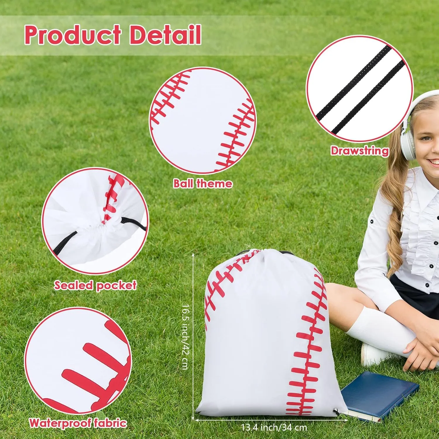 Riakrum 8 Pcs 16.5 Inch Sports Drawstring Bag Gift Candy Backpack Goodie Party Favor Sack Bags(Baseball Pattern)