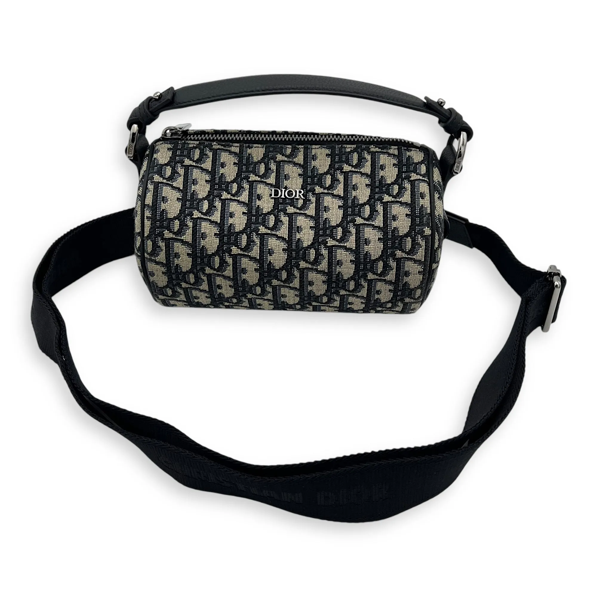 Roller Crossbody Bag Blue in Jacquard, Silver hardware