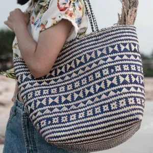 Rootz  Blue Shopping Bag | Beach Bag | Tote Bag KIDUL made of Rattan