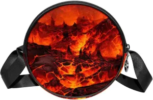 Round Crossbody Bags for Traveling, Womens Purses, Volcano Pattern