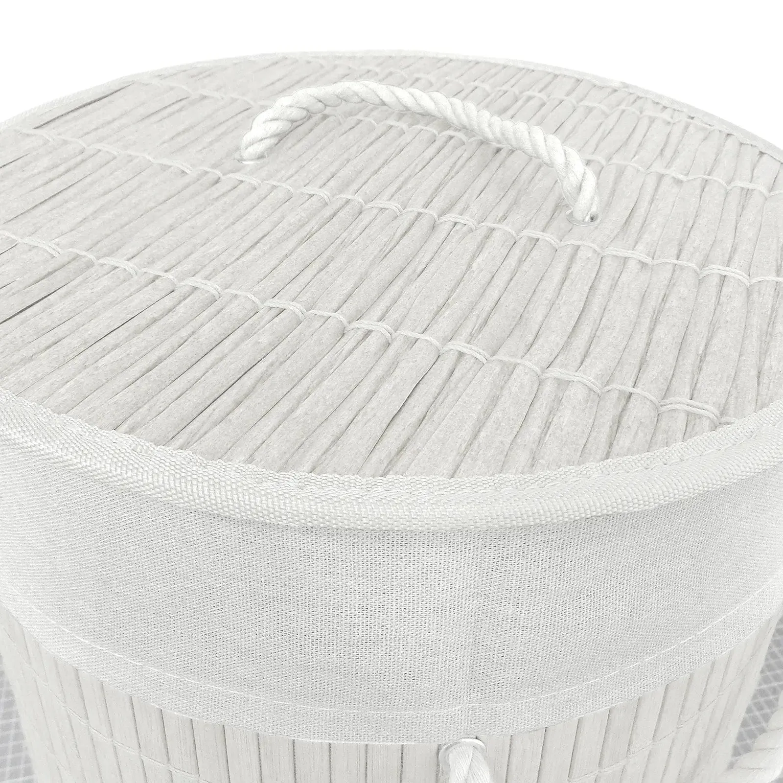 Round Laundry Basket Bamboo & Rattan Effect Eco Friendly Hamper 50cm