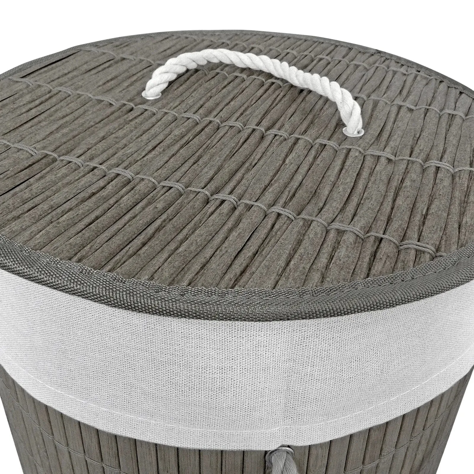 Round Laundry Basket Bamboo & Rattan Effect Eco Friendly Hamper 50cm