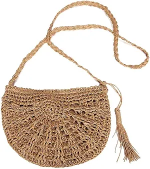 Round Straw Bag Handwoven Summer Beach Shoulder Bag Rattan Crossbody