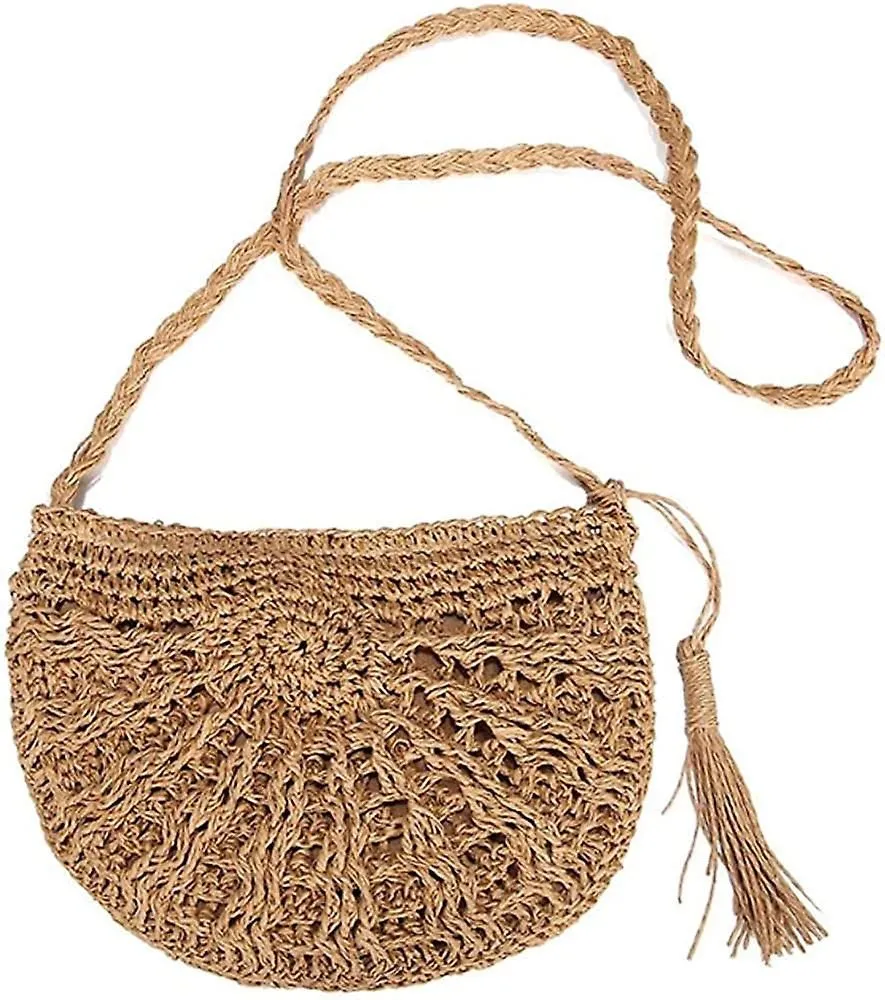 Round Straw Bag Handwoven Summer Beach Shoulder Bag Rattan Crossbody