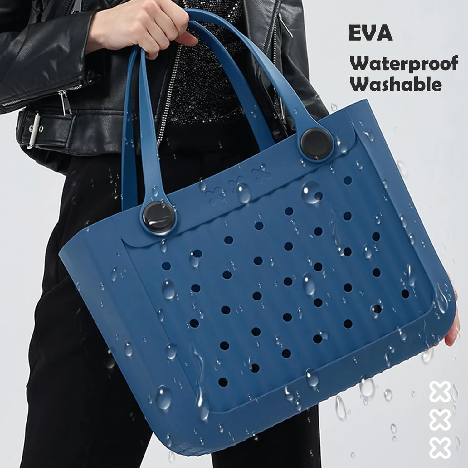 Rubber Beach Tote Bag, Waterproof EVA Travel Tote Washable Beach Handbags for Sports Outdoor Anti-Tip Bag