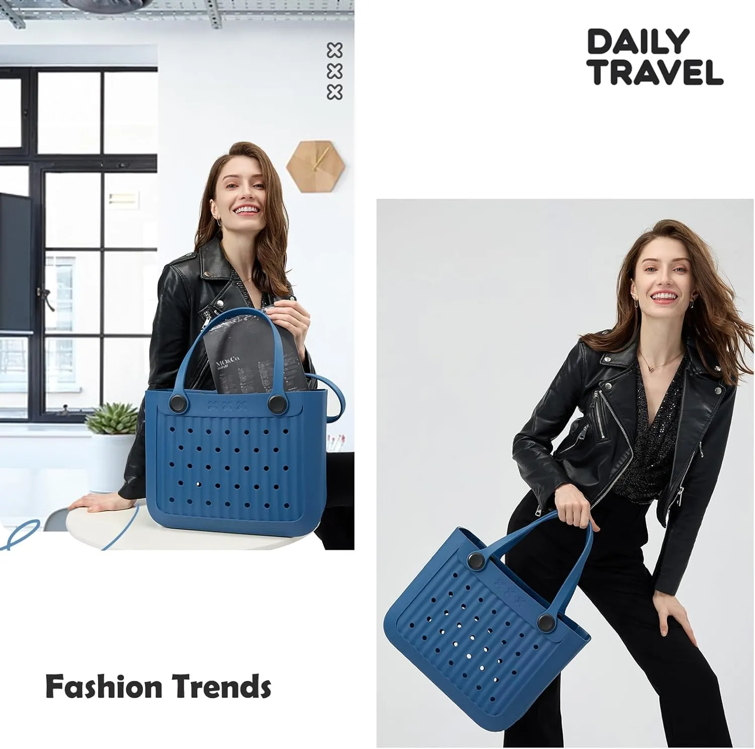 Rubber Beach Tote Bag, Waterproof EVA Travel Tote Washable Beach Handbags for Sports Outdoor Anti-Tip Bag