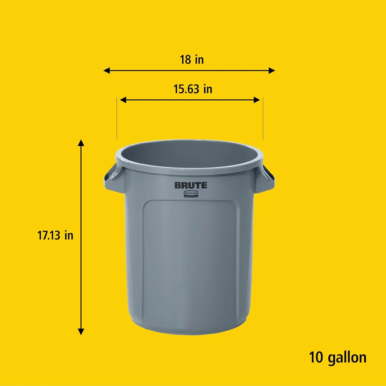 Rubbermaid Commercial Products BRUTE Heavy-Duty Round Trash/Garbage Can, 10-Gallon, White, Outdoor Waste Container for Landscapers/Construction/Restaurants/Back of House/Offices/Warehouses