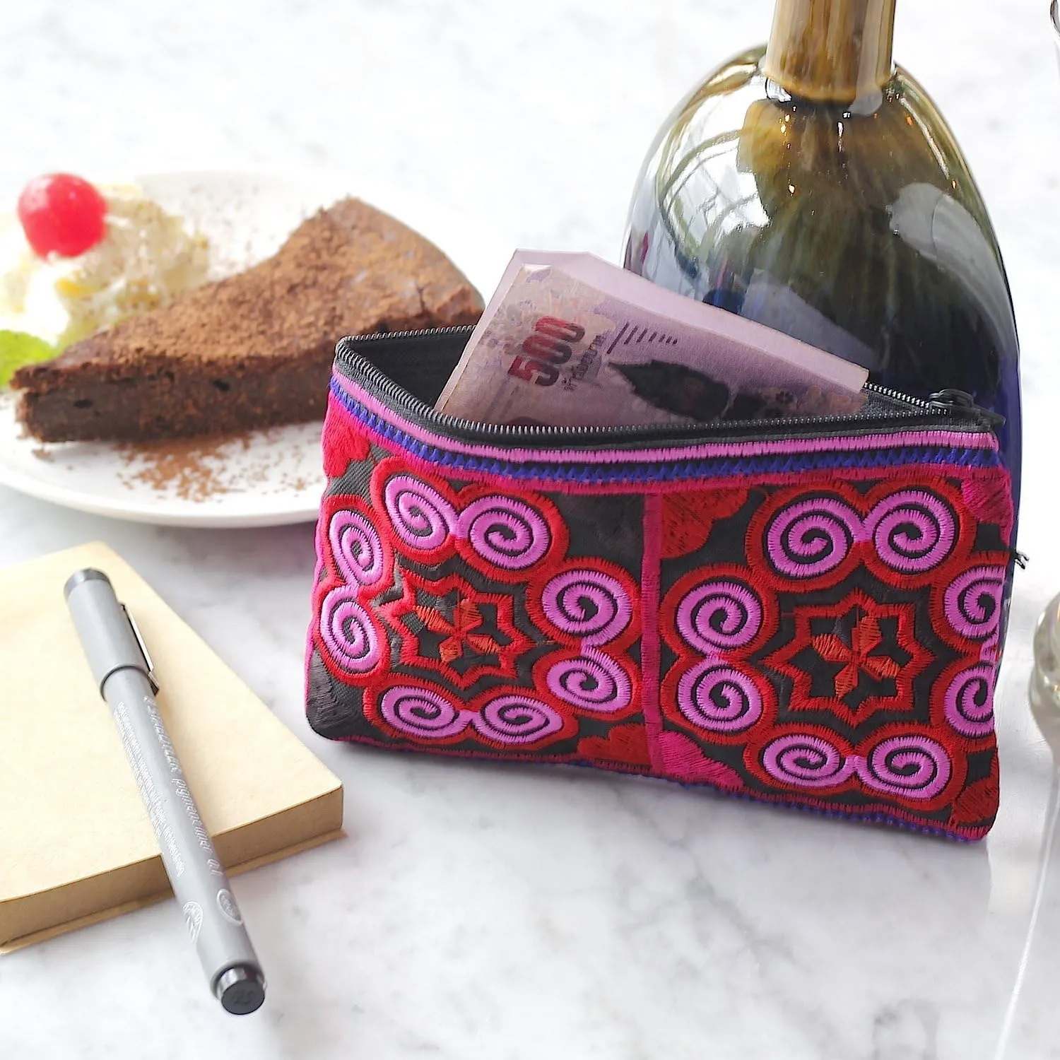 Sabai Jai Boho Coin Purse: Handmade Small Embroidered Change Pouch for Women - Colorful, Ethnic, Eco Friendly & Sustainable