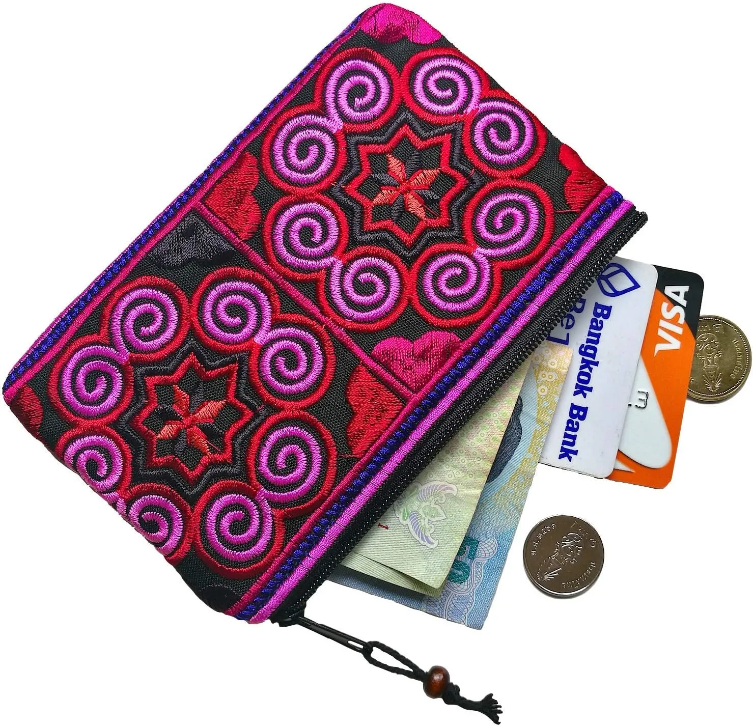 Sabai Jai Boho Coin Purse: Handmade Small Embroidered Change Pouch for Women - Colorful, Ethnic, Eco Friendly & Sustainable