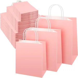 Sabary 75 Pcs Kraft Paper Gift Bags with Handles - Return & Shopping Bags for Business, Retail, Party & Merchandise, 3 Sizes (Pink)