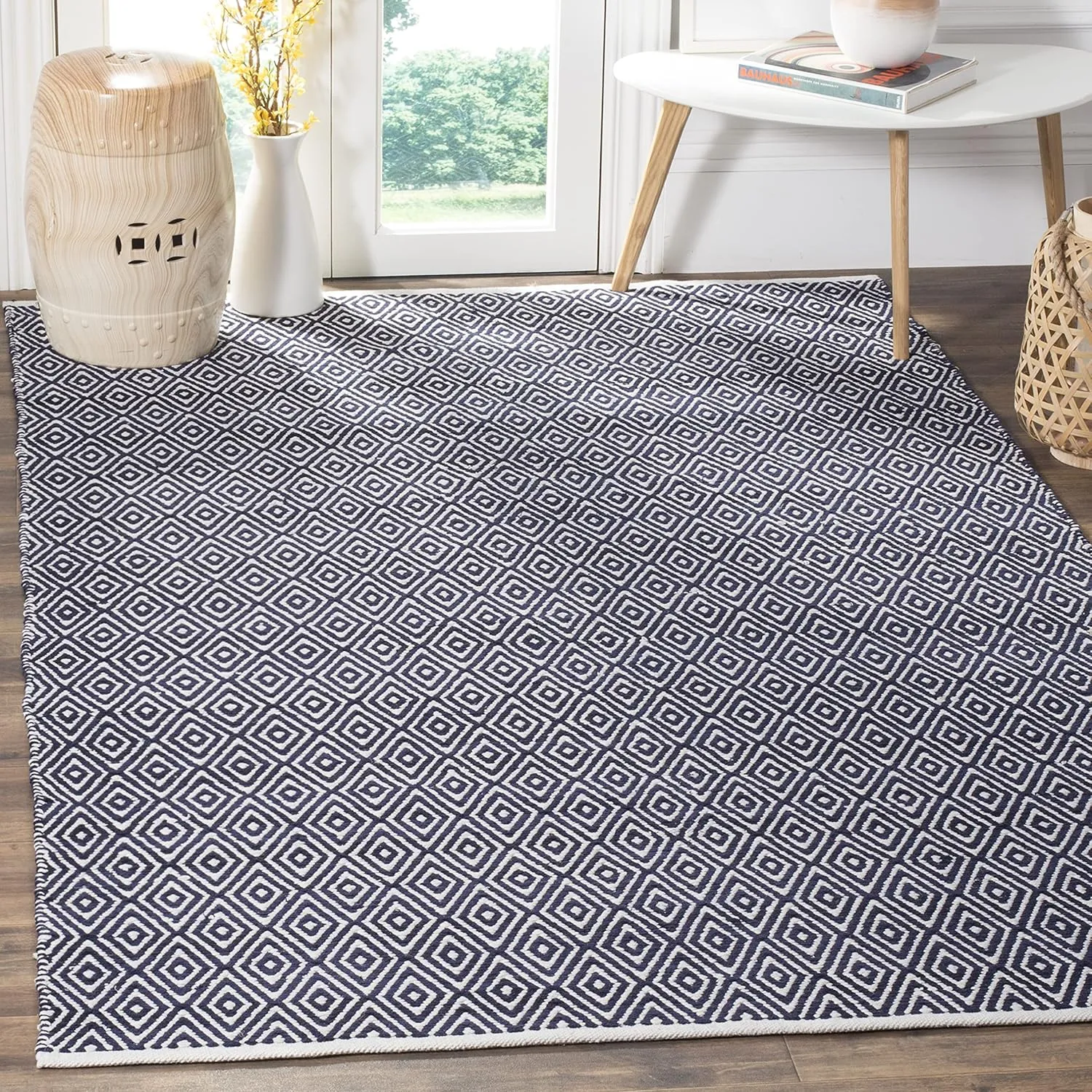 SAFAVIEH Boston Collection 4' x 6' Navy BOS682D Handmade Flatweave Cotton Area Rug