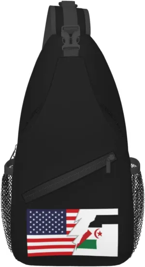 Sahrawi Arab Democratic Republic Terrain Map And America Crossbody Bags For Women Men Chest Backpack Gym Shoulder Bag Travel Outdoor Sports Casual Crossbody Bags