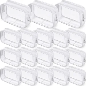 Saintrygo 18 Pack Clear Makeup Bags 7 x 5 PVC Cosmetic Bag Plastic Zippered Pouches Portable Toiletry for Women Men Travel Vacation Bathroom Organizing(Clear Color, White Border)