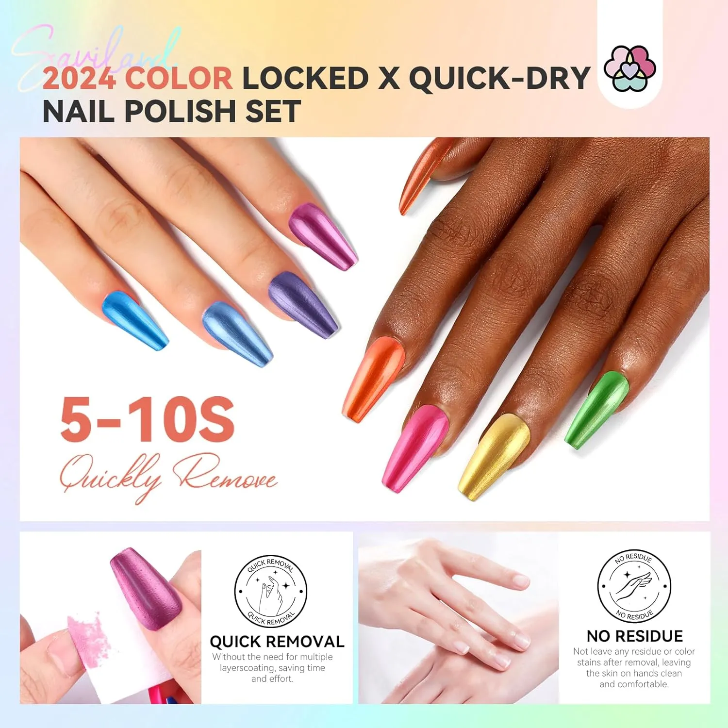 SAVILAND Metallic Nail Polish Quick Dry 12pcs: Neon Colors Chrome Long-Lasting Regular Bulk Summer Fingernail Polish Kit Base-Top Coat Glossy Matte Toe Nail Art Home Salon DIY