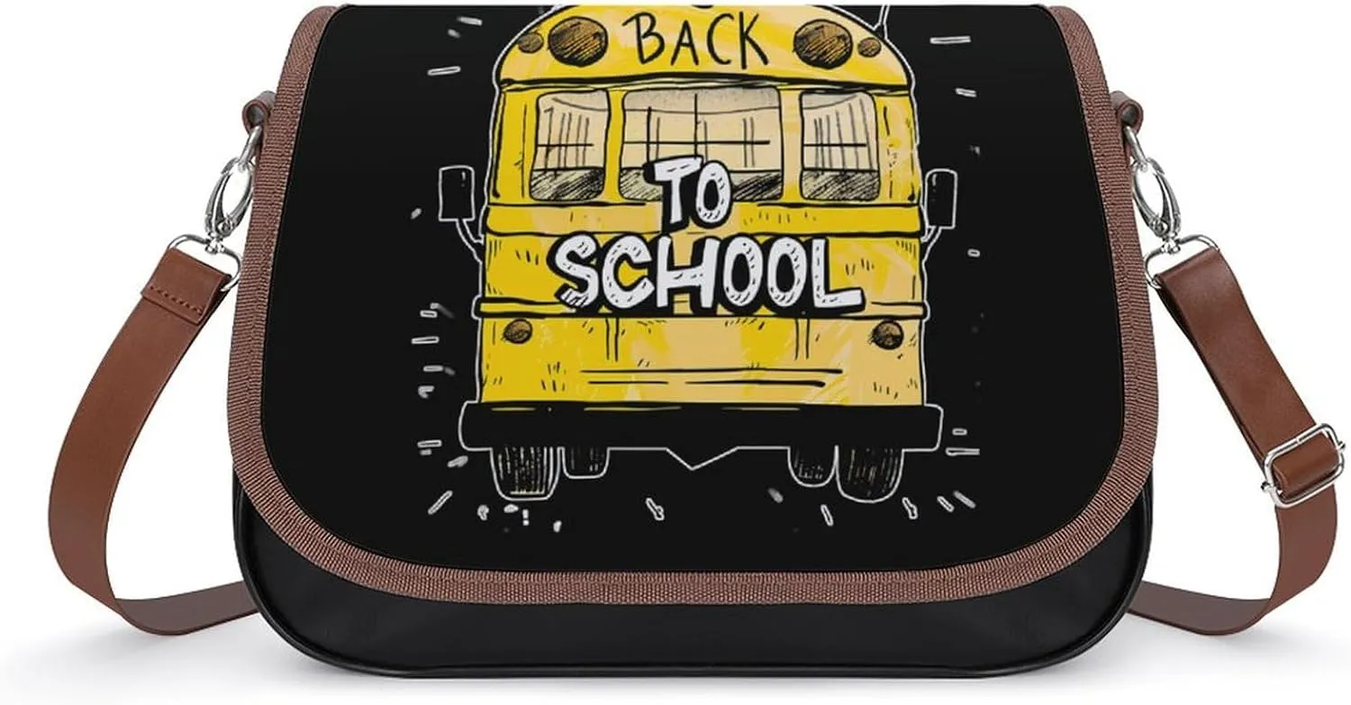 School Bus Back to School Crossbody Purses for Women PU Leather Shoulder Bag Handbag Clucth