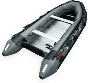 Seamax Ocean380T 12.5 Feet Commercial Grade Inflatable Boat, 5 Pontoon Chambers, Aluminum Floor, V Bottom, Max Support 25HP Motor, Coast Guard Standard Reflective Tapes, Multi-Purpose (Dark Grey)