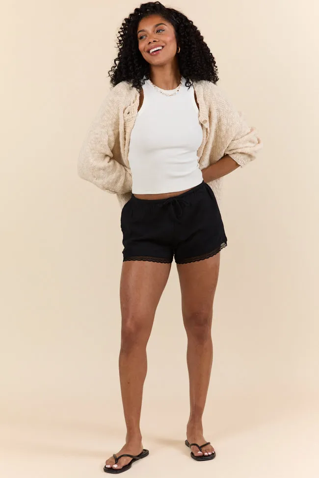 Secret Place Black Lace Trim Gauze Pull On Shorts