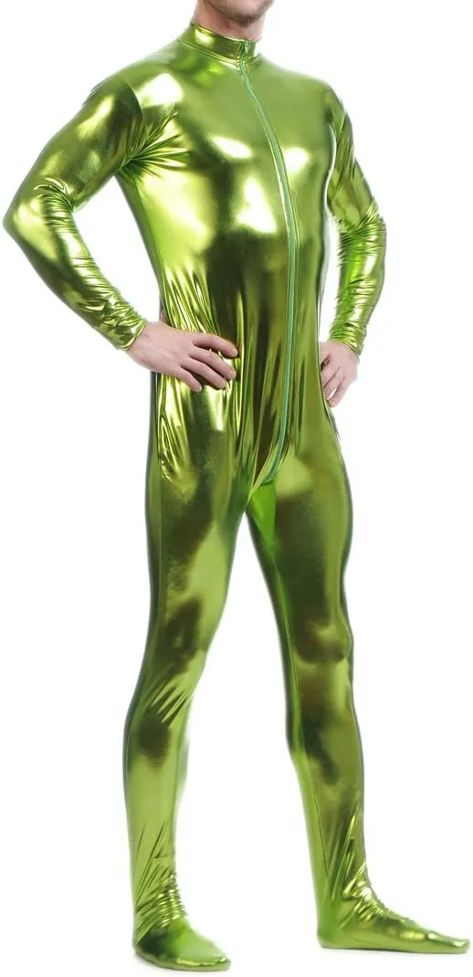 Seeksmile Unisex Metallic Bodysuit Zentai without Hood Adult Shiny One Piece Spandex Body Suit Halloween Costume