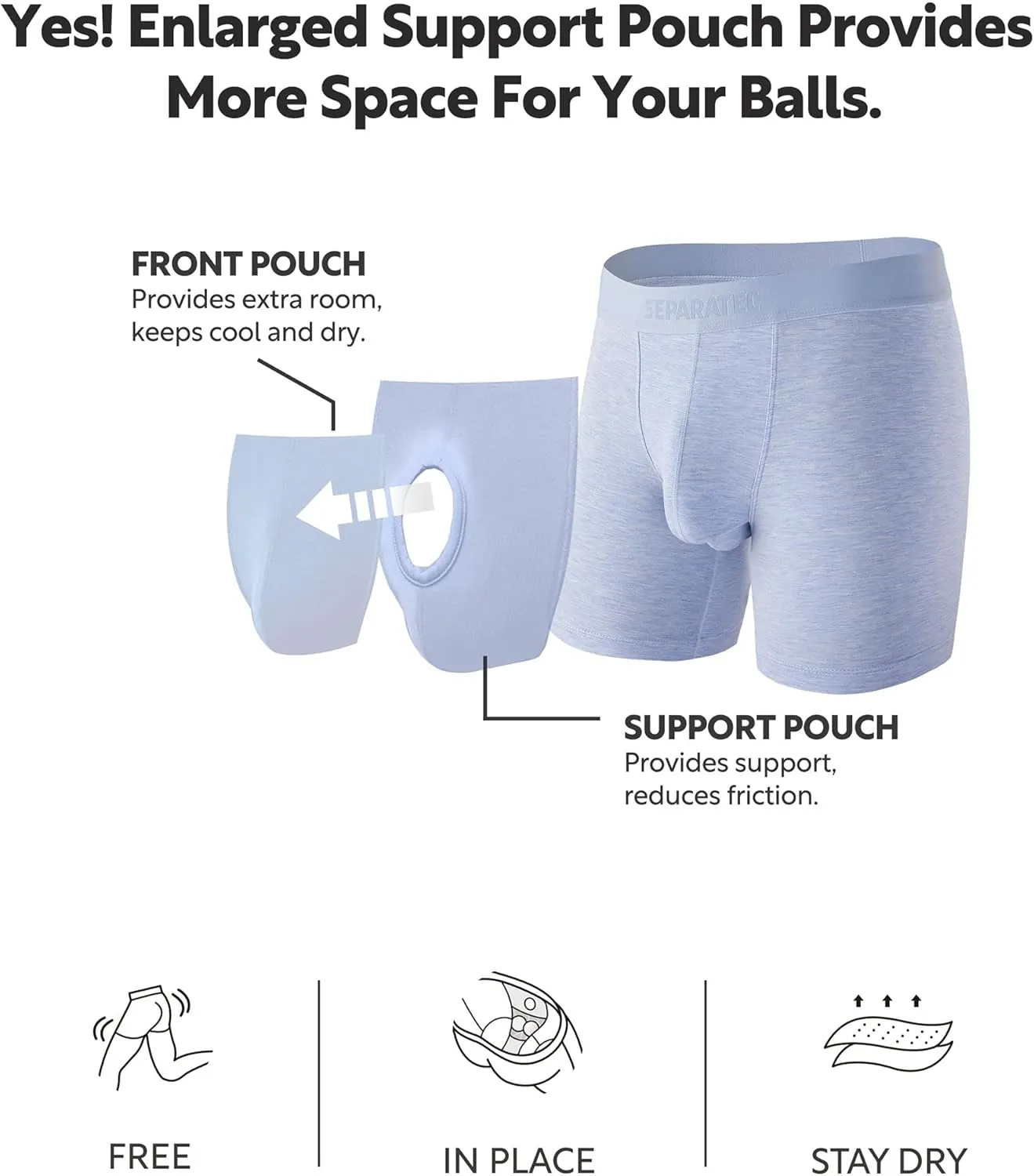 Separatec Mens Underwear with Pouch Moisture Wicking Dual Pouch Boxer Briefs Breathable Cool Rayon from Bamboo Underwear Men
