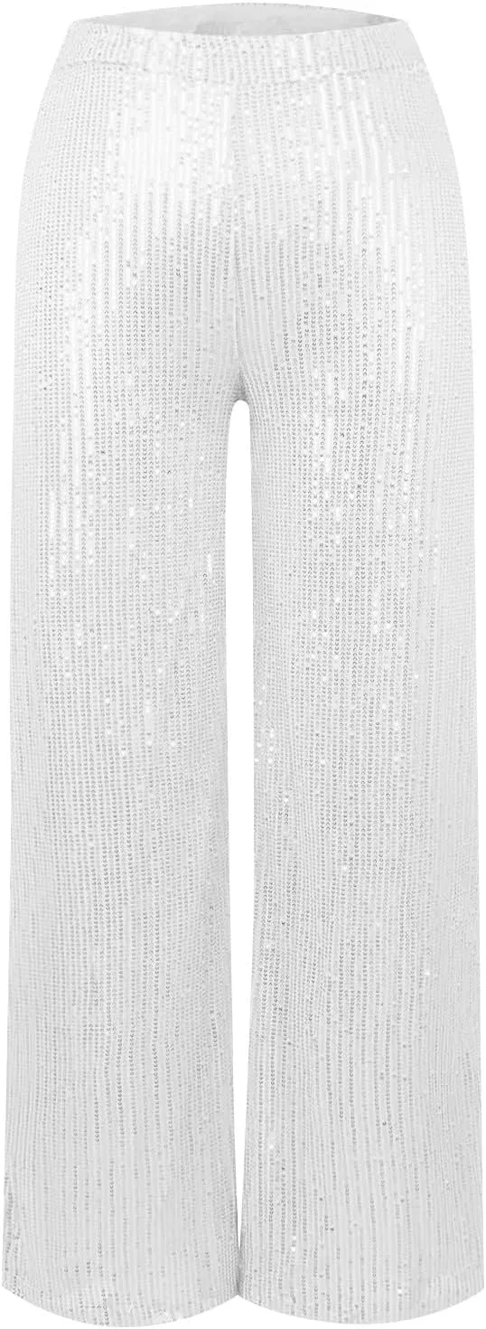 Sequin Pant for Women,2024 Spring Sparkly Glitter High Waist Wide Leg Palazzo Pant Party Club Trouser Bling Legging