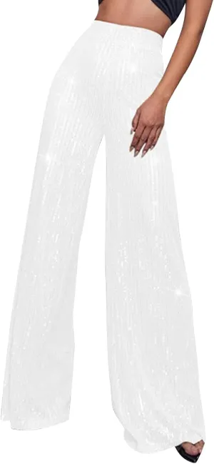 Sequin Pant for Women,2024 Spring Sparkly Glitter High Waist Wide Leg Palazzo Pant Party Club Trouser Bling Legging